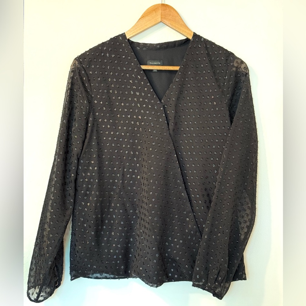 Talbots Black Wrap-effect Top -
Long Sleeve Wrap Blouse